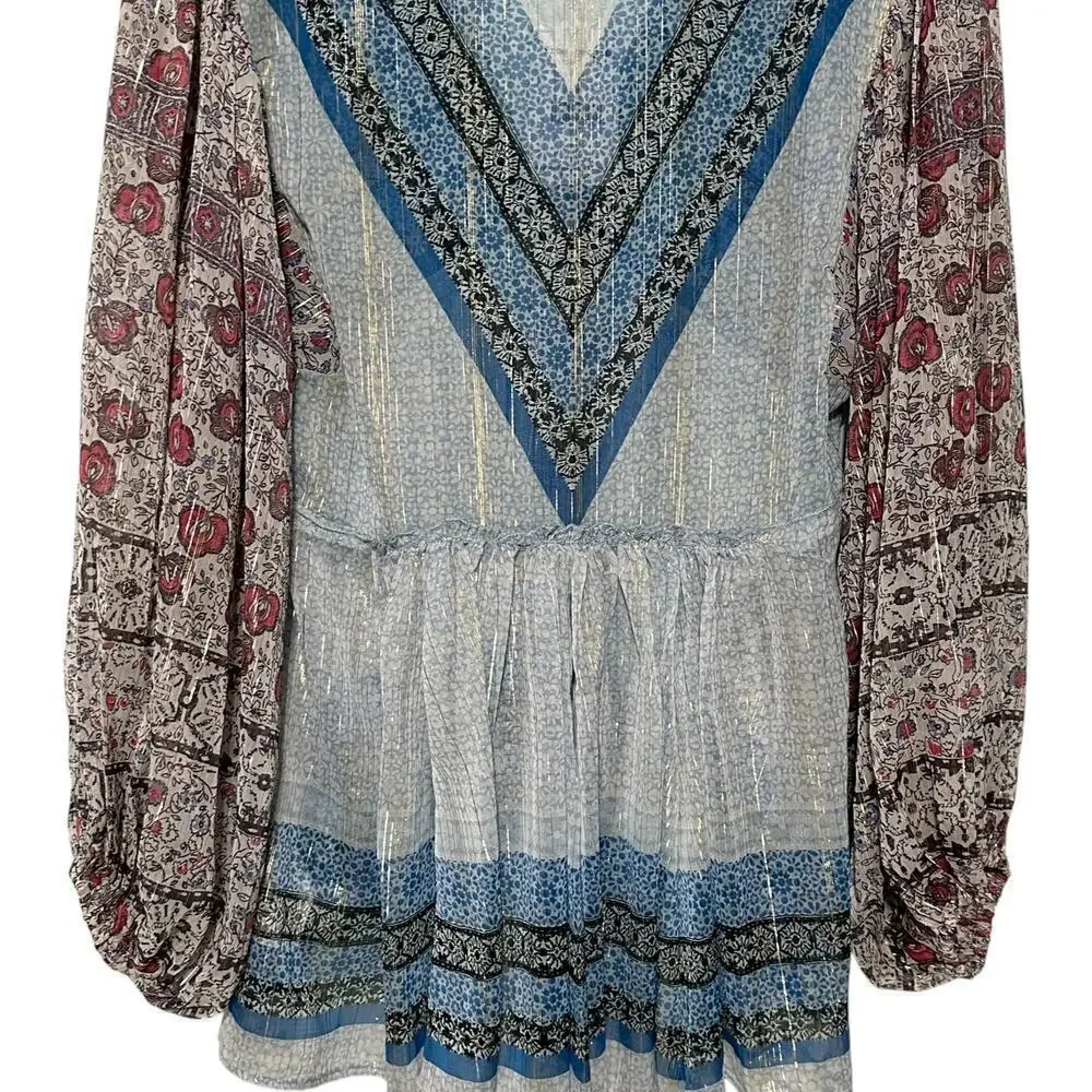Free People Bohemian Aliyah Printed Long Sleeve Sheer Tunic Top (S)